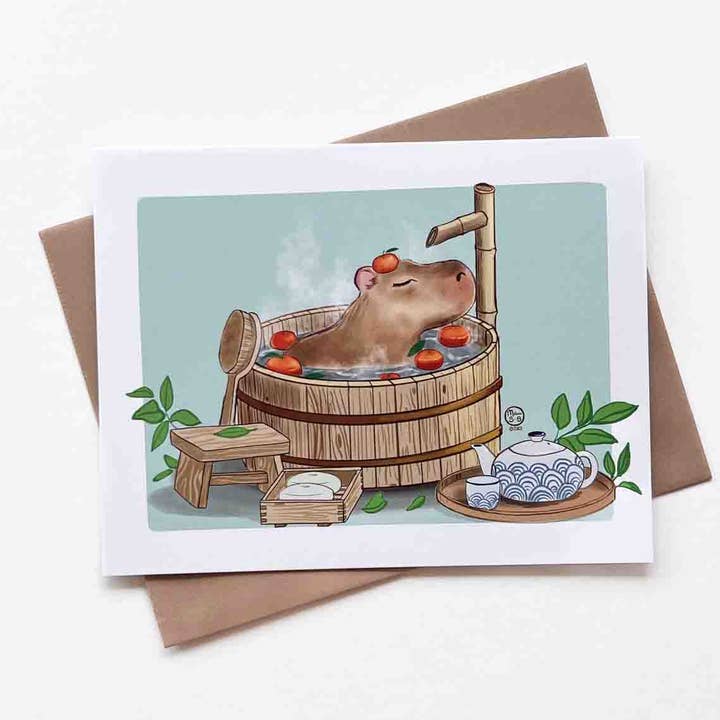 Carte de vœux pour la journée au spa Capybara pour la vente par True North Creations