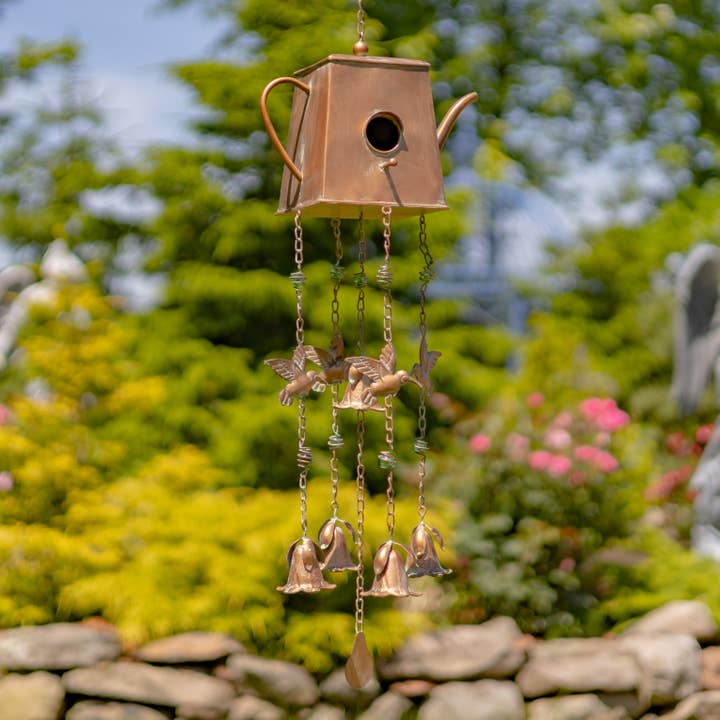 Zaer Ltd. International - Wholesale Bird House - 6 Asst. Hanging Iron Teapot Birdhouse Wind Chimes4
