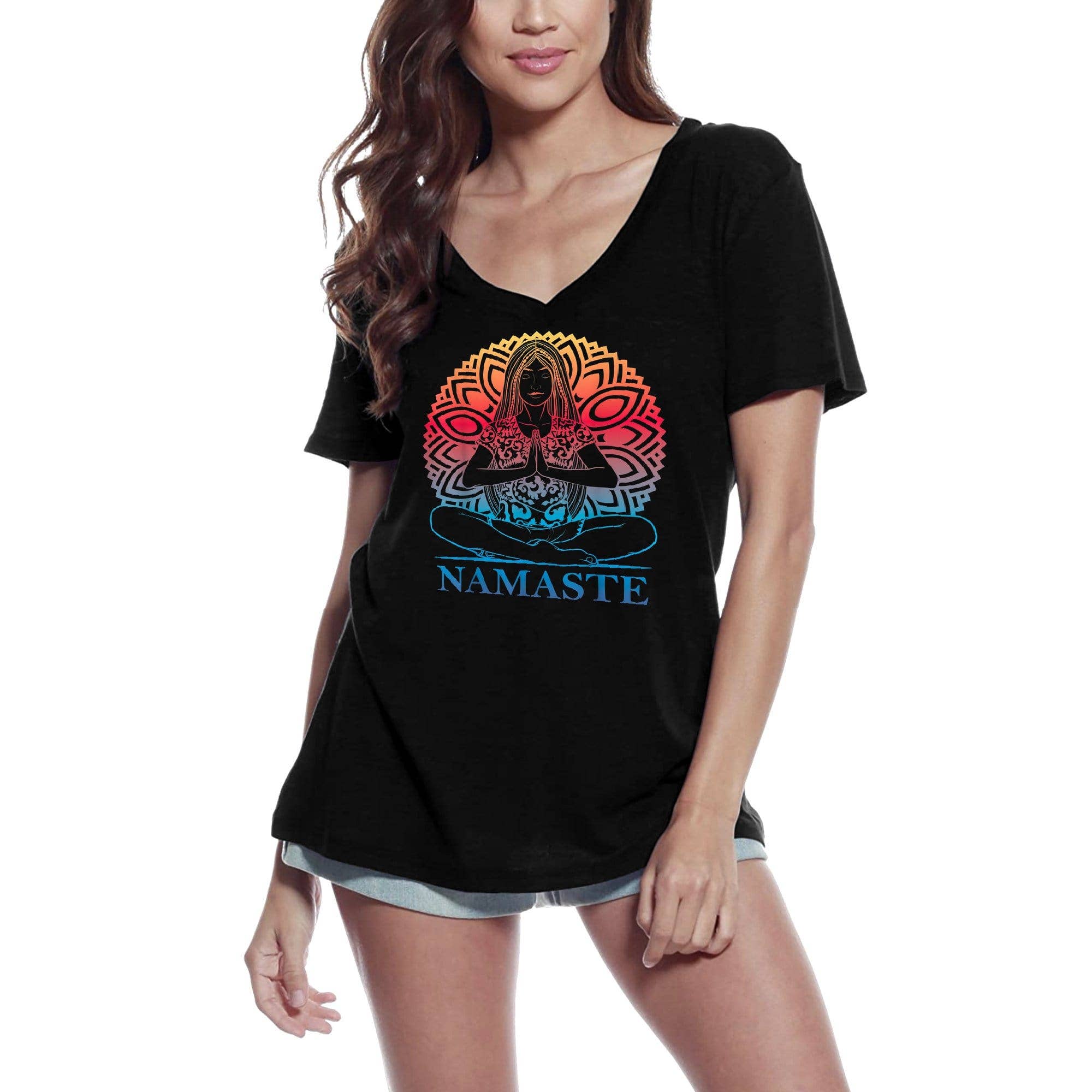 Black ULTRABASIC Women's V-Neck Namaste - Yoga Peace Tee Shirt for wholesale on Faire0