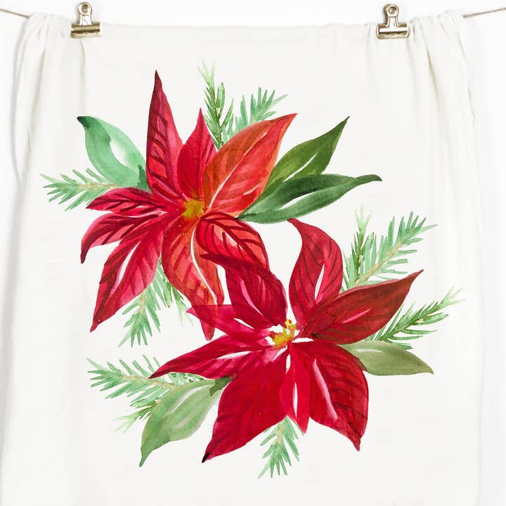 Poinsettia Tea Towel for wholesale by Honey Brush Design®