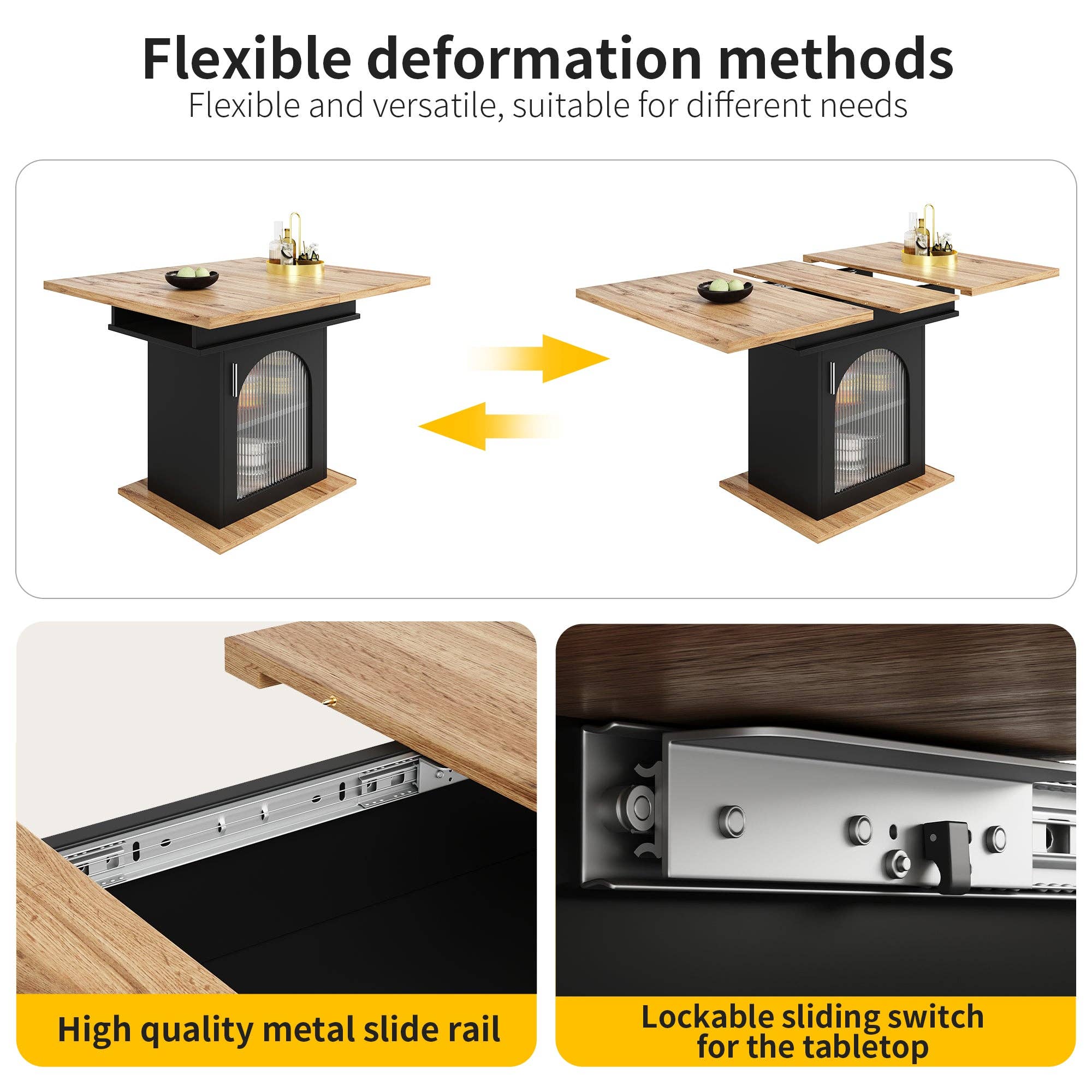 Urban Meuble - Wholesale Side Table - Extendable dining table with wood effect, black storage space, and glass 110-140*70cm CHOCAS BLACK GLASS24