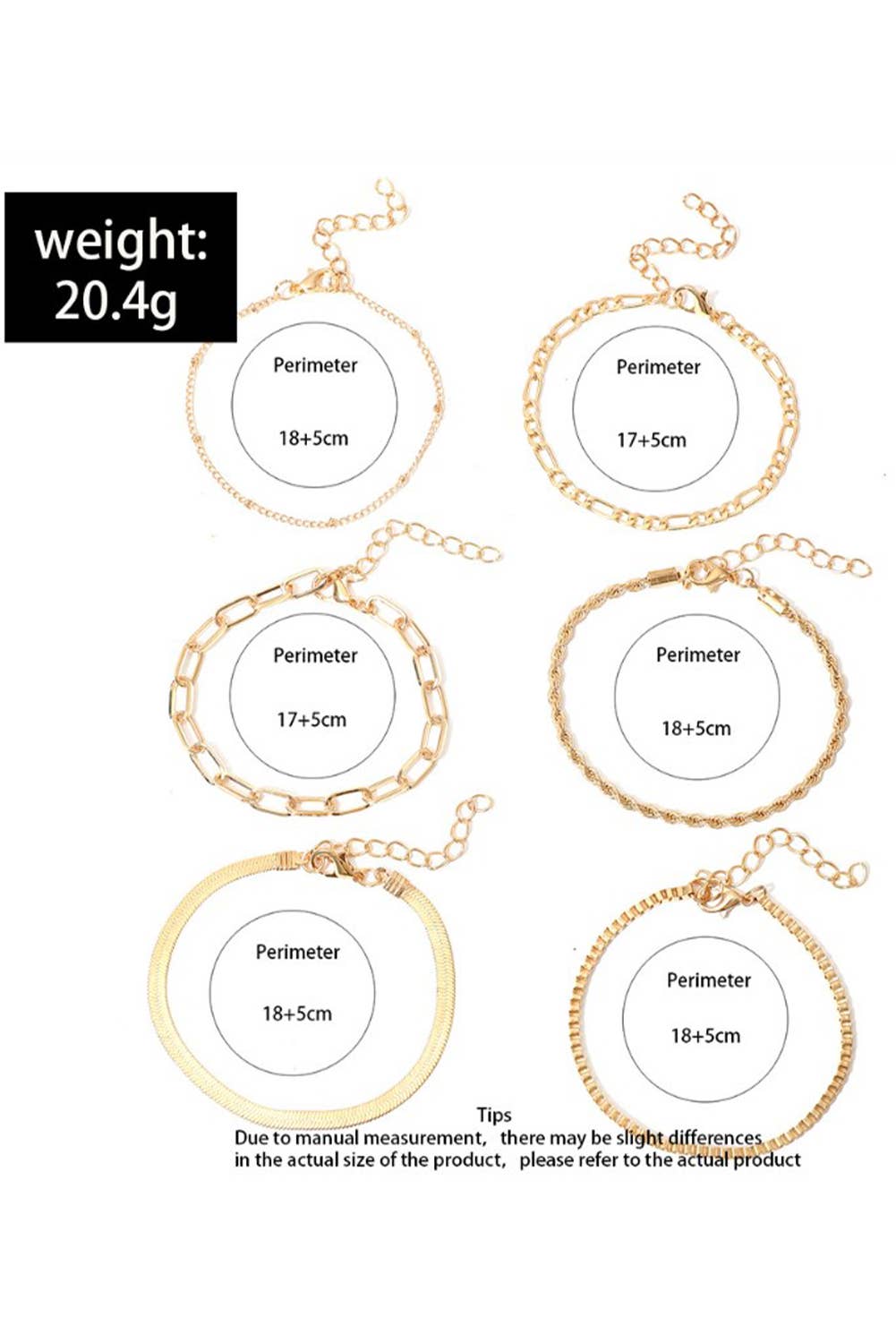 Gold LDC Multi Layered Adjustable Chain Bracelet Set for wholesale on Faire2