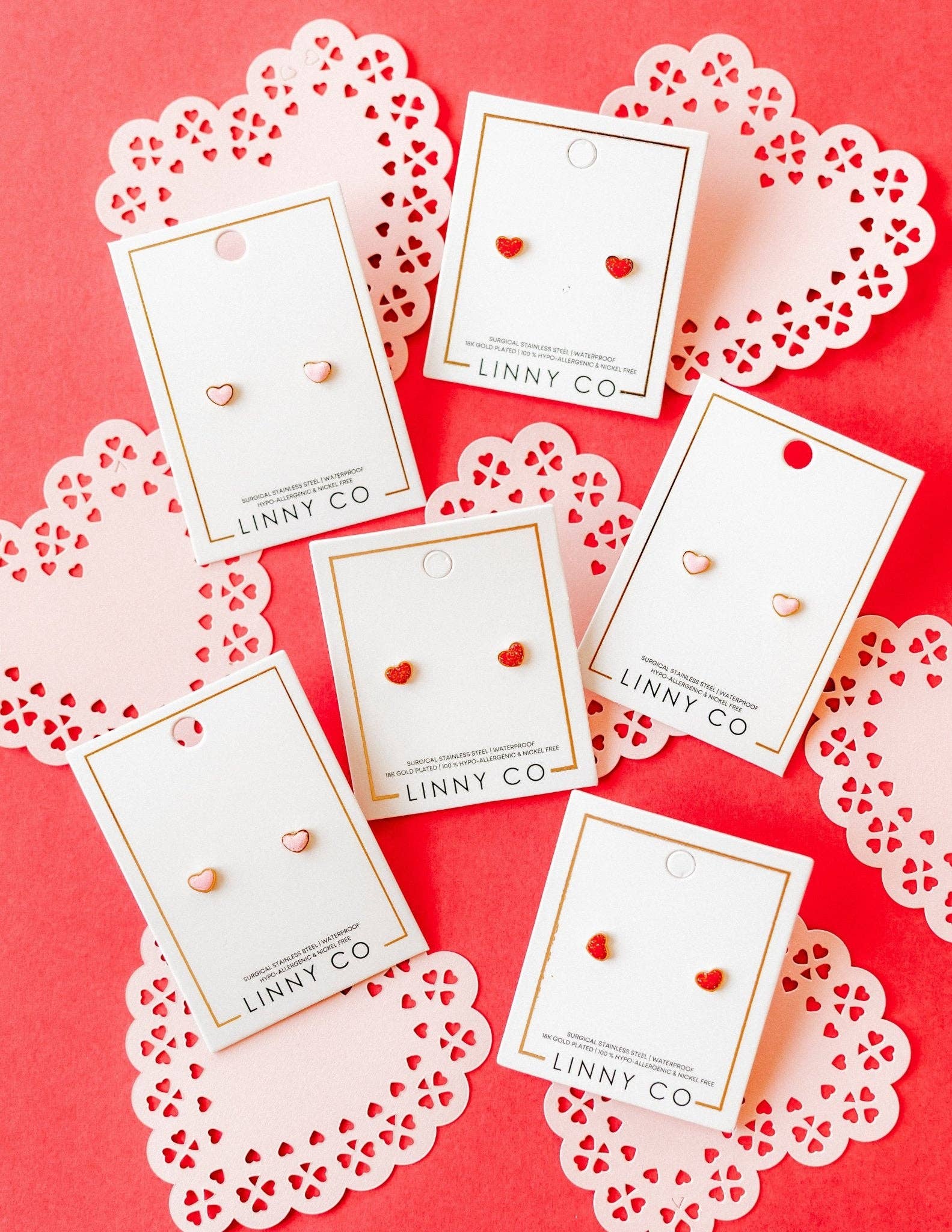 LINNY CO - Wholesale Stud/Post Earrings - Screwback Stud Earrings - Nora Heart Pink11