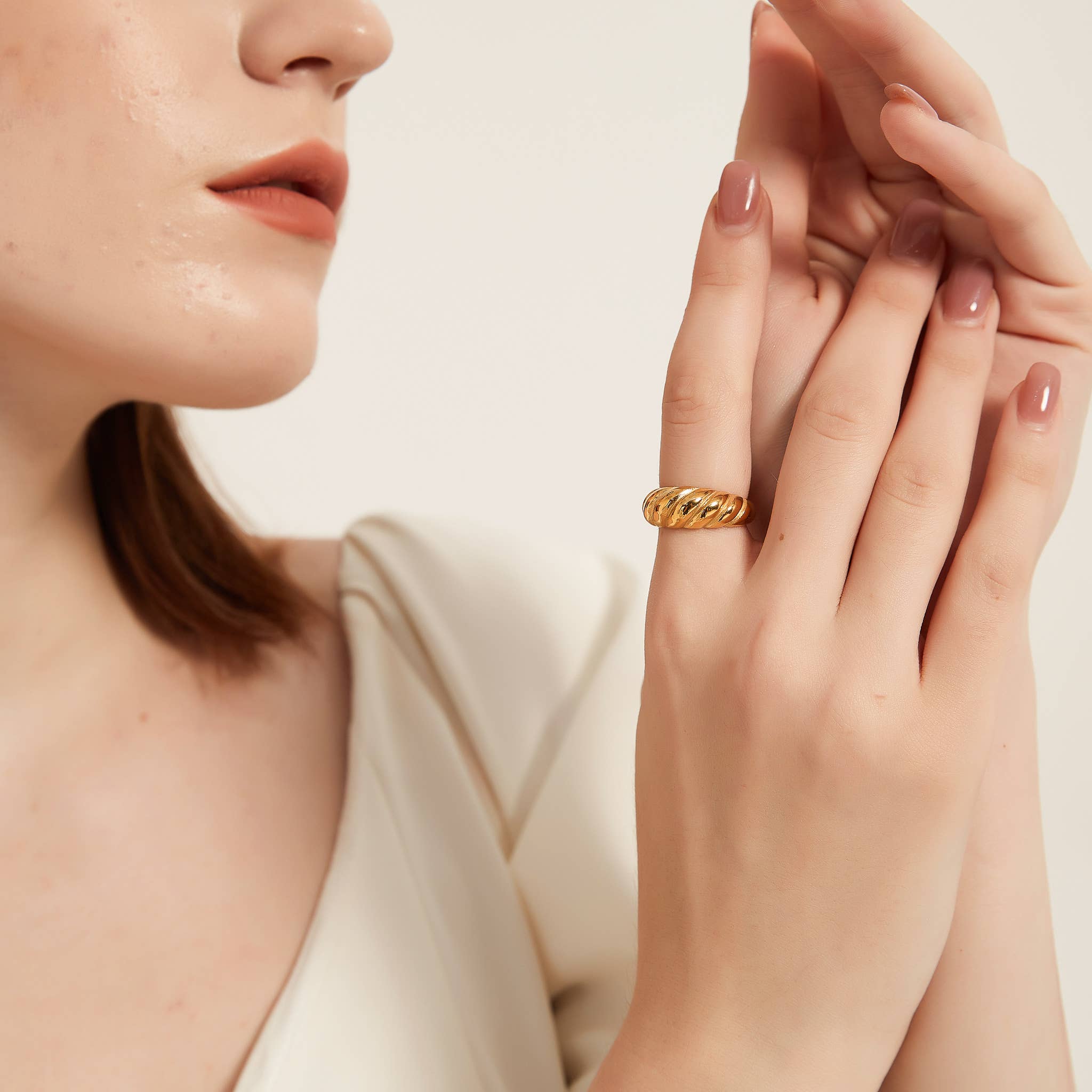 Melange Blanc - Wholesale Band/Stacked Ring - R008 croissant dome ring, dome ring, gold ring, silver ring5