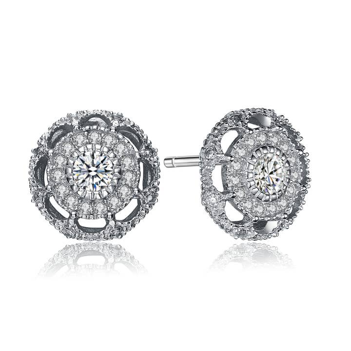 Boucles d'oreilles en argent sterling avec zircone cubique (7026) pour la vente par Genevive