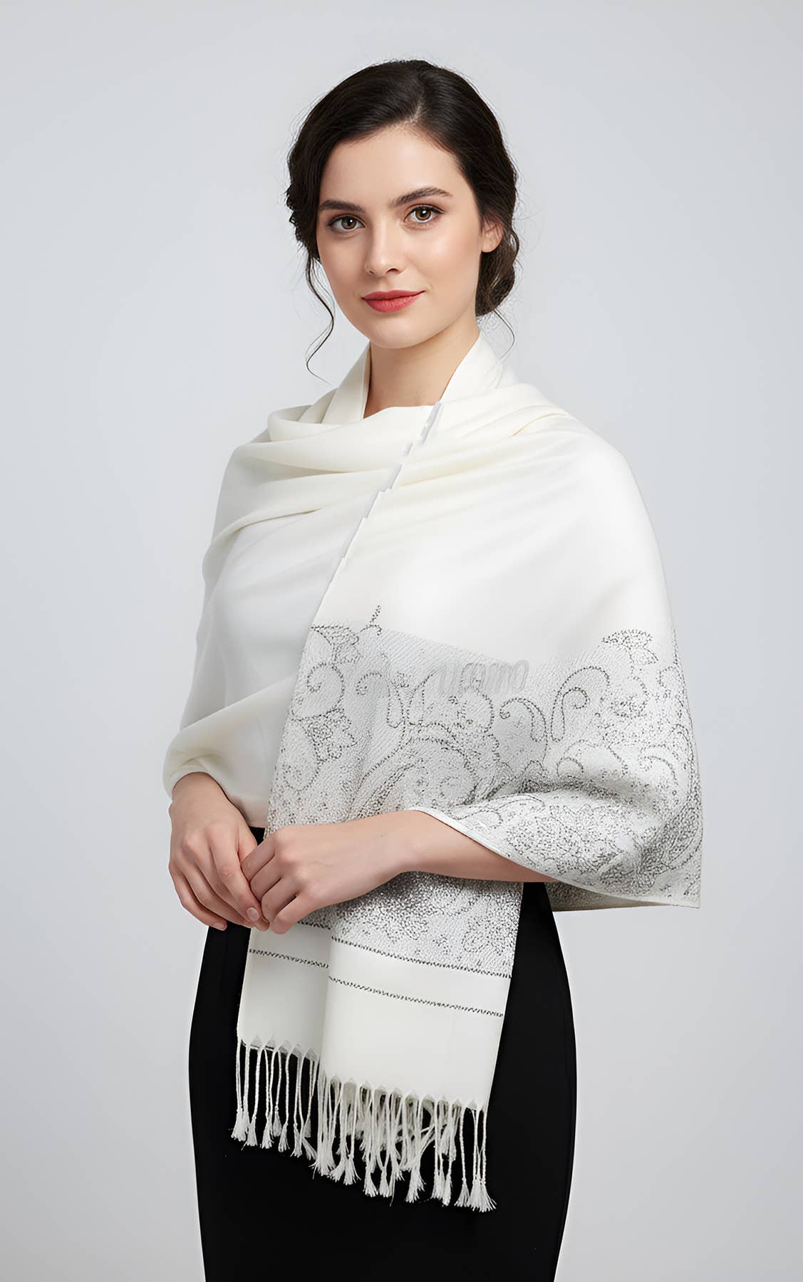 SERENITA - Wholesale Scarf - Women's - Lurex Section Metallic Paisley Pashmina Shawl Wrap Scarf10