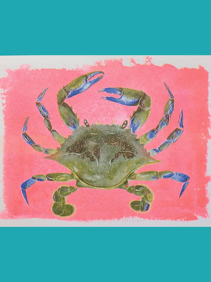 Crabe Bleu Aquarelle | Impression Risograph 8,5"x11" pour la vente par Christina Hu