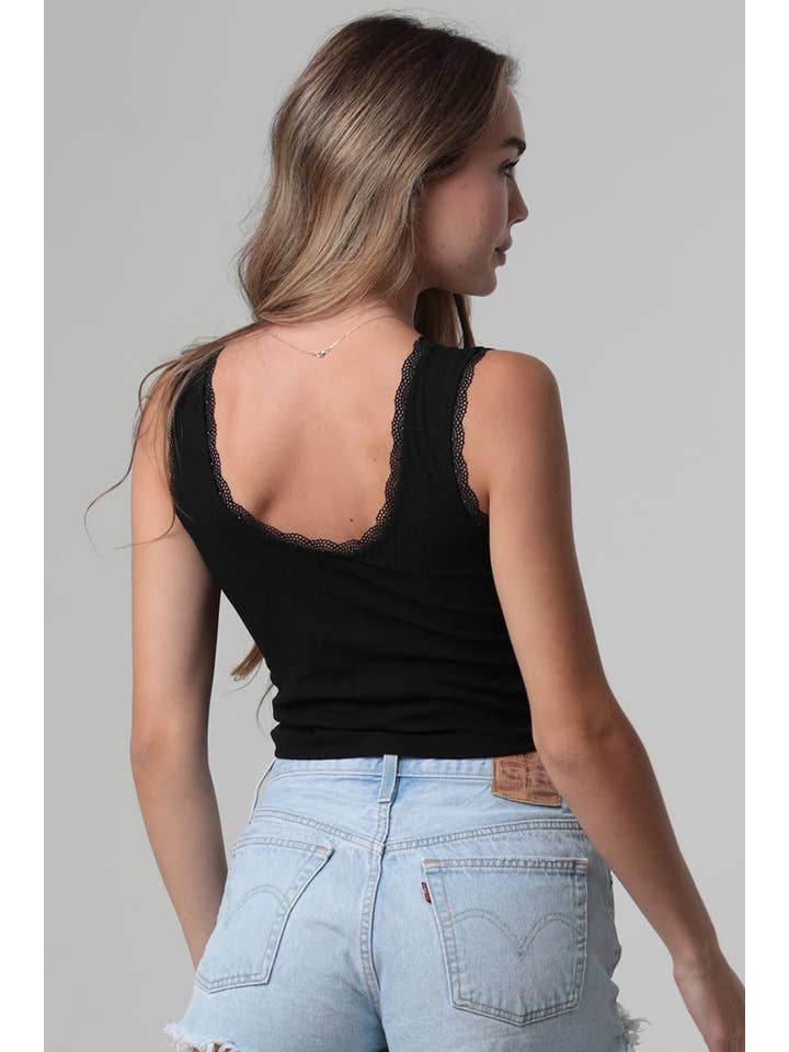 ANGIE - Vente Débardeur – femme - DÉBARDEUR EN TRICOT CÔTELÉ À BORDURE EN DENTELLE X2EA0-ASIS18