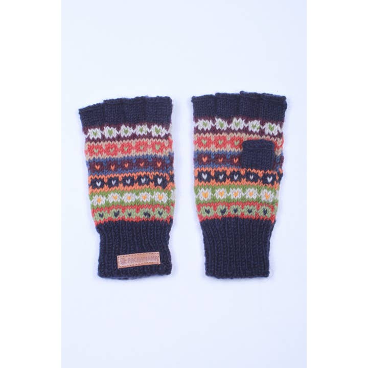 Un color Colorado - Guantes sin dedos de punto Fair Isle azul oscuro para mujer de venta al por mayor en Faire5