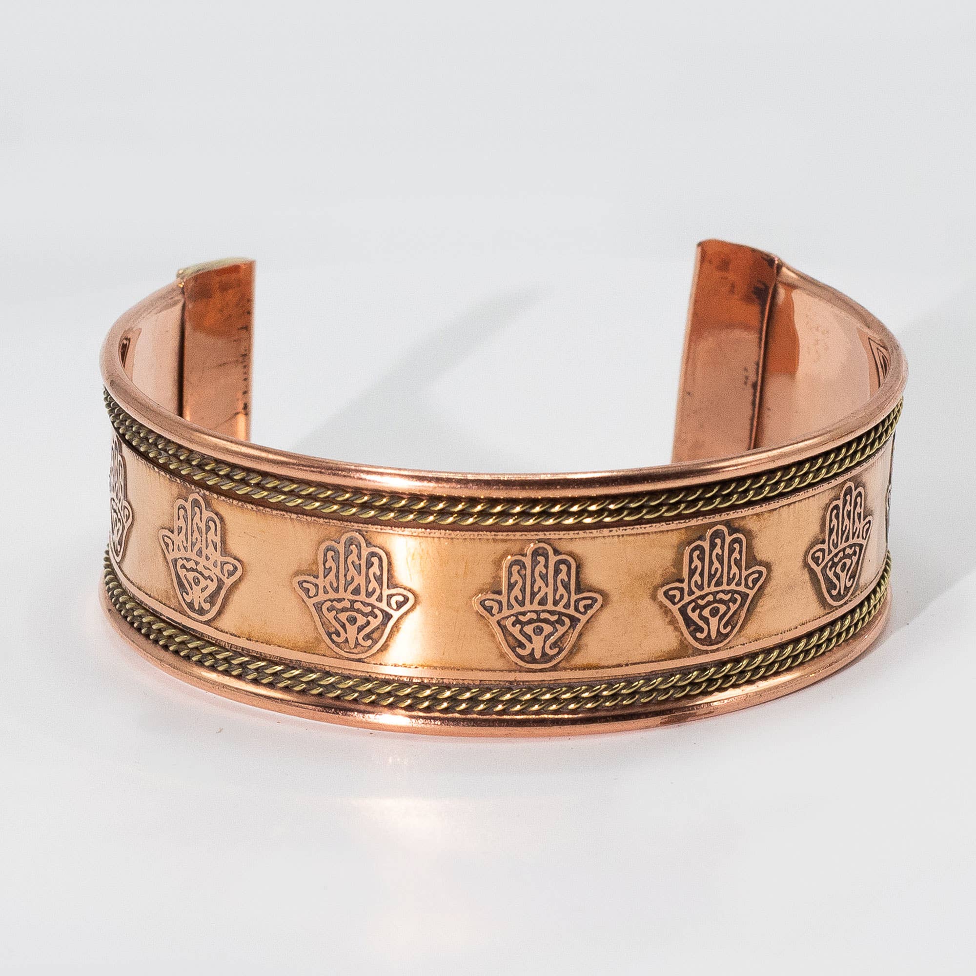 AW Artisan - Wholesale Cuff Bracelet - 6x Copper Bracelets - Wide Bands and Brass Decoration2