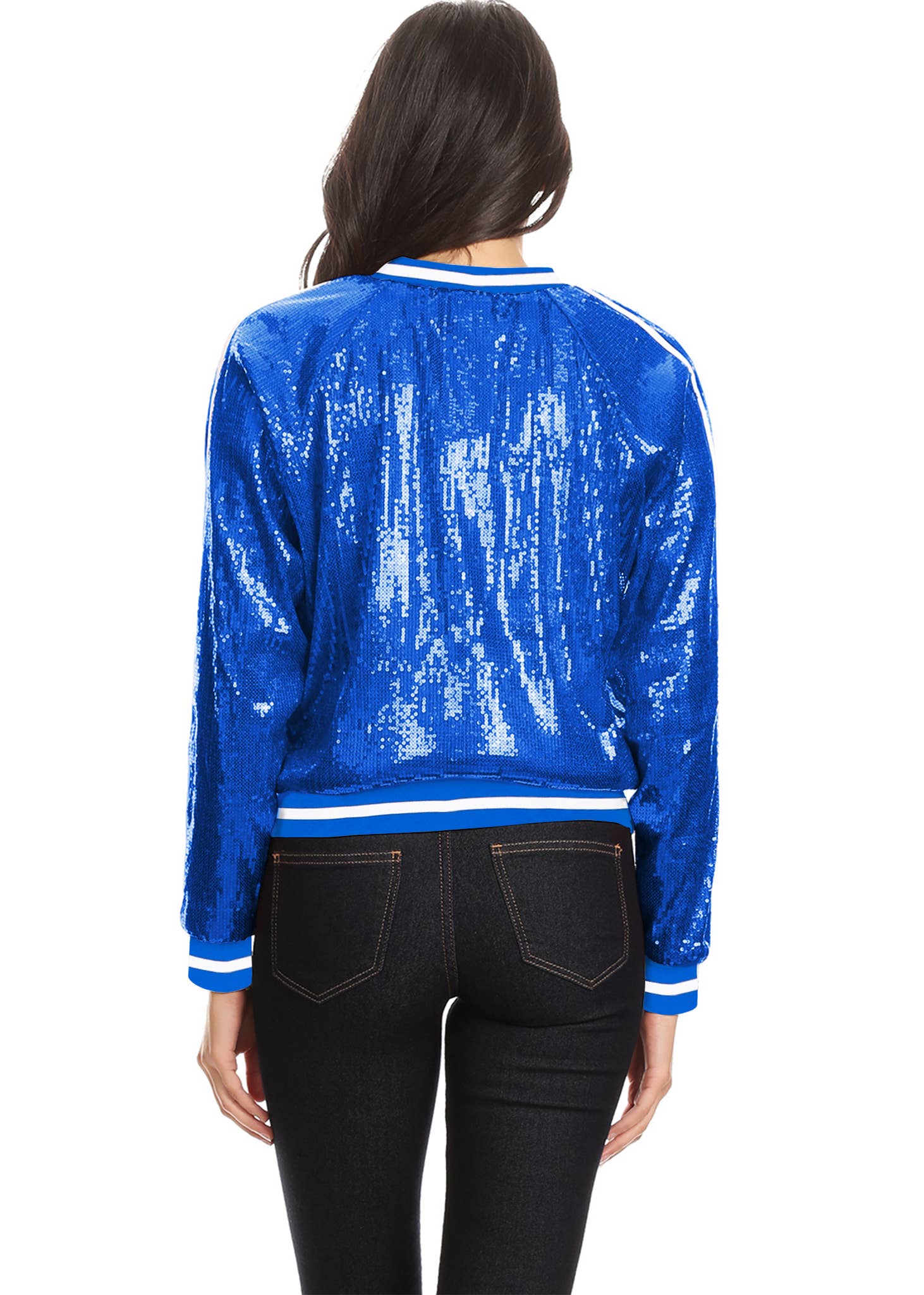 Anna Kaci Wholesale - Wholesale Varsity/Baseball Jacket - Women's - Striped Metallic Sequin Varsity Jacket25
