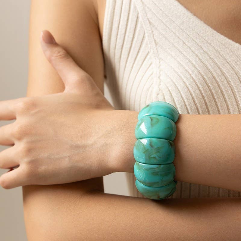 JOSSLYN by wall to wall - Wholesale Beaded Bracelet - Color-Block Acrylic Stretch Cord Bracelet | 40B51957