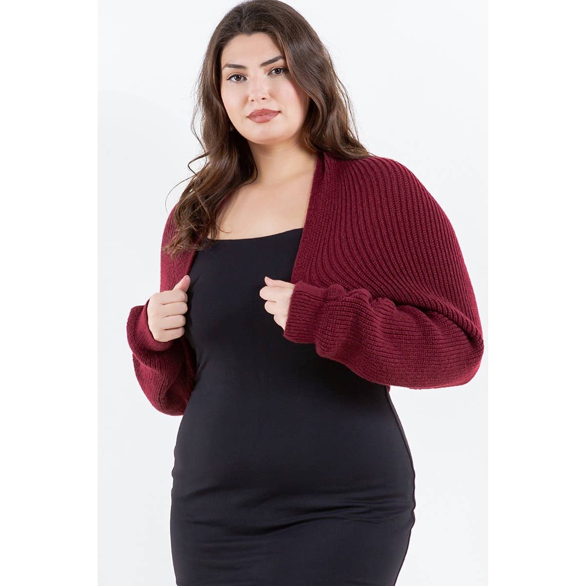 Curve Market – Cardigan - Mulher por atacado – CASACO CURTO ABERTO DE MALHA TAMANHO GRANDE4