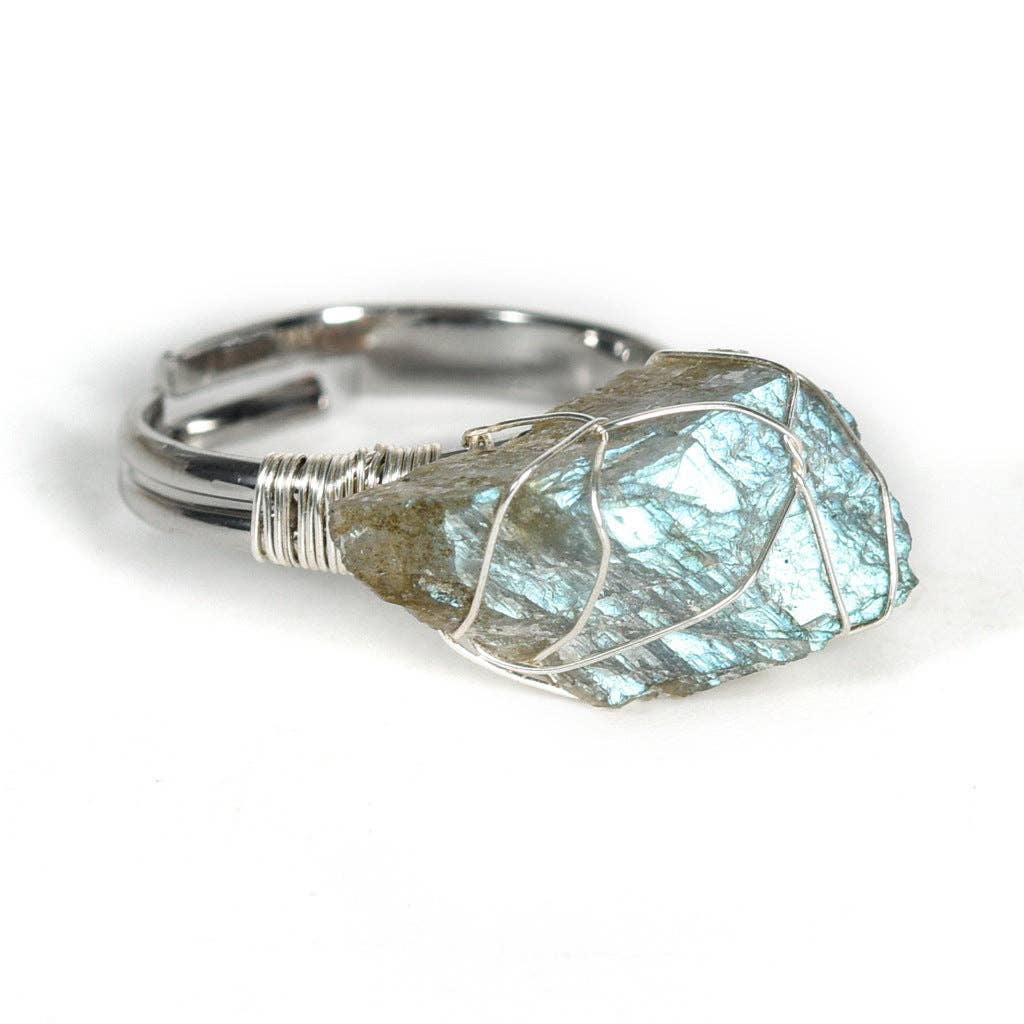 Mio Queena - Wholesale Cocktail/Statement Ring - Natural Irregular Rough Stone Wound Copper Wire Ring17