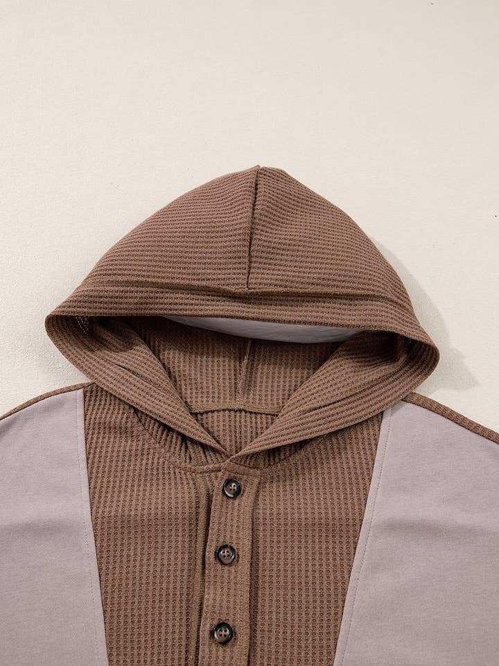Goat Oversize Waffle Patchwork Exposed Seam Casual Hoodie for wholesale on Faire2