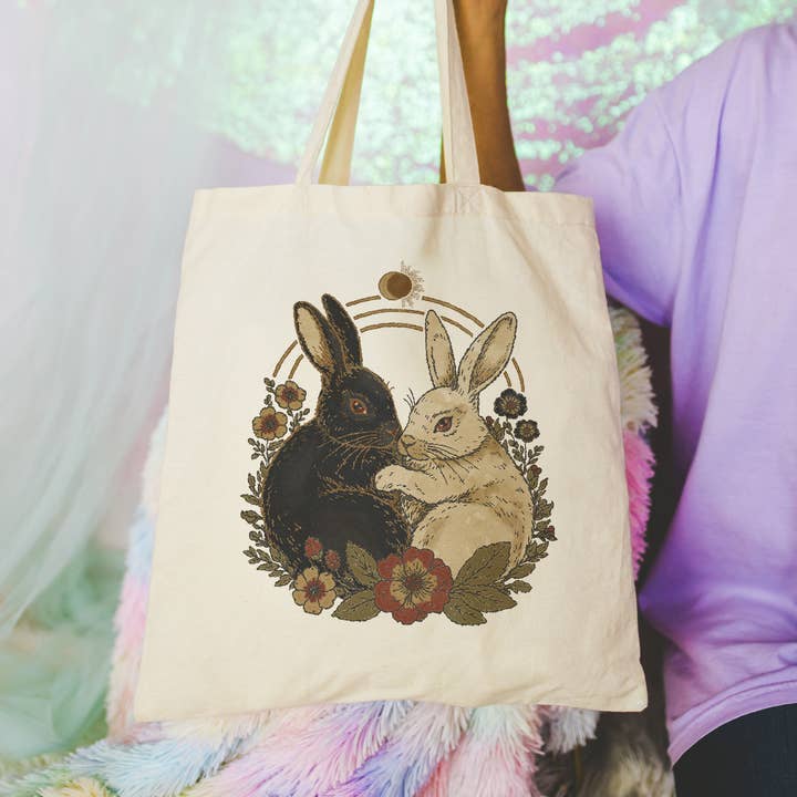 Celestial Bunnies Tote Bag for wholesale by Cluster Funk Studio