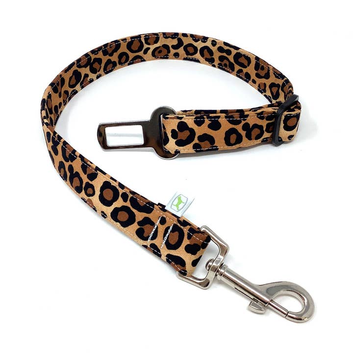Leopard Print Adjustable Dog Seat Belt For Car Safety for wholesale by EcoDogDesigns