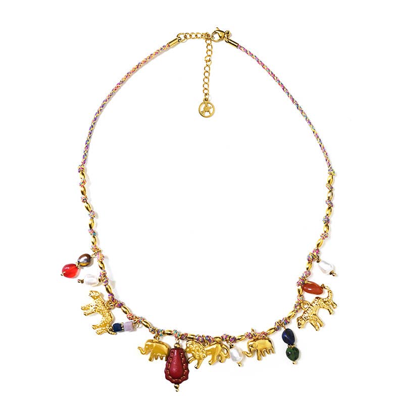 AMORINO SRL - Wholesale Pendant/Charm Necklace - FABRIC THREAD NECKLACE WITH ANIMAL CHARMS - YNK241504B8274