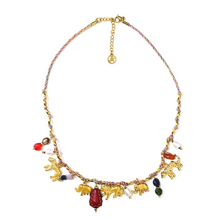 AMORINO SRL - Wholesale Pendant/Charm Necklace - FABRIC THREAD NECKLACE WITH ANIMAL CHARMS - YNK241504B8274