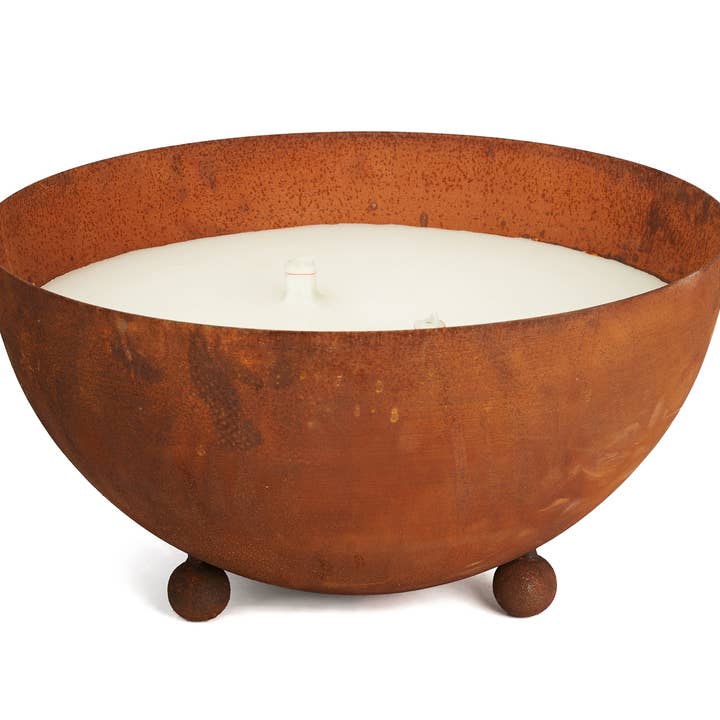 Outdoor candle corten steel hemisphere 40 cm for wholesale by RIKOLMA UG schwabenfire.de
