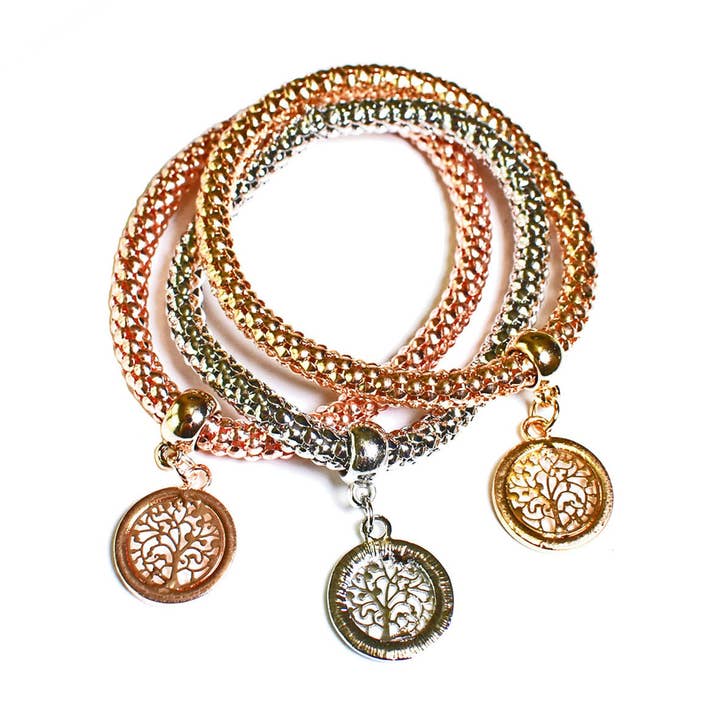 Stretch Mesh Tree of Life Bracelet Set for wholesale by Laurent Scott Collection