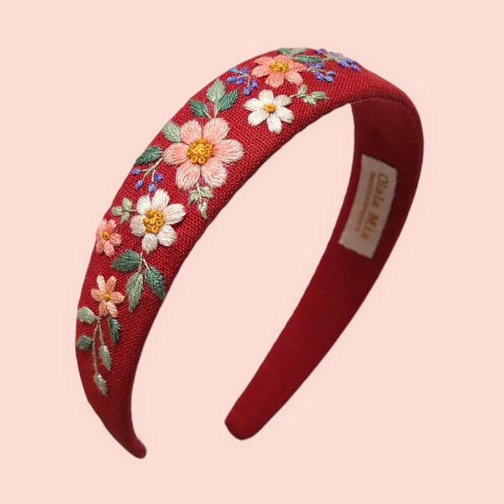 Floral hand-embroidered headband for wholesale by Olala Mia