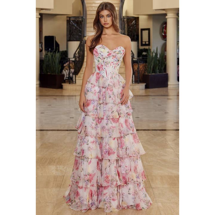 A Line Floral Print Dress w/ Ruffle Skirt for wholesale by Babyfox Apparel