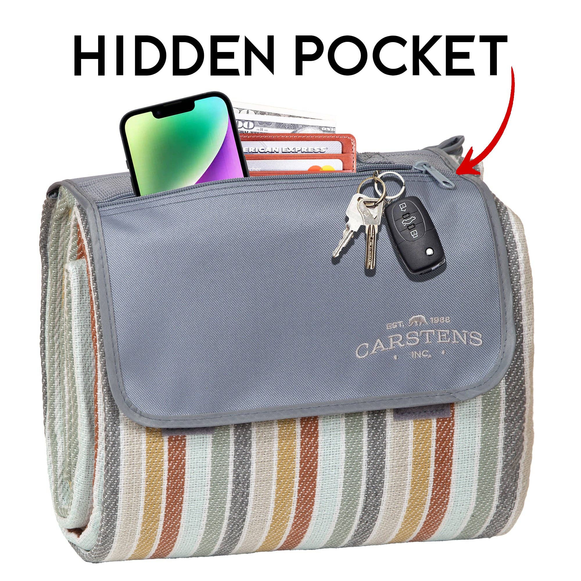 Carstens, Inc. - Wholesale Picnic Blanket - River Rock Woven Stripe Picnic Blanket4