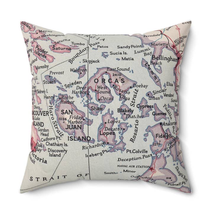 San Juan Islands Washington Orcas Map Pillow Throw Pillow for wholesale by Daisy Mae Designs