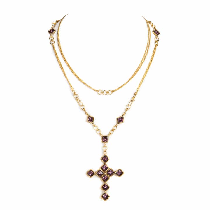 Chapelet en chaîne Croix de Brigid de Kildare Esprit Améthyste - Or pour la vente par VSA Designs Inc.