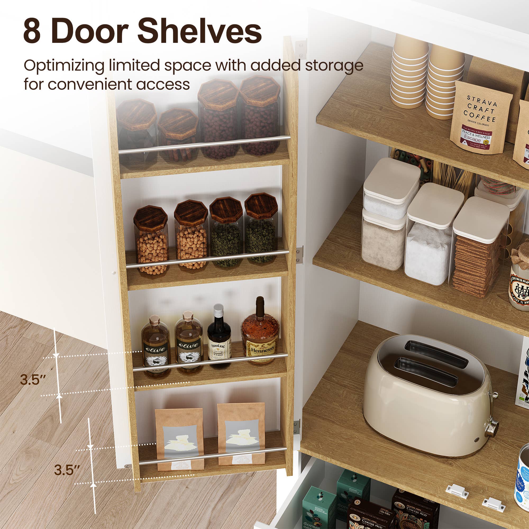 Heynemo - Wholesale Cabinet - 70'' Tall Kitchen Pantry Cabinet, Wood Cupboard7