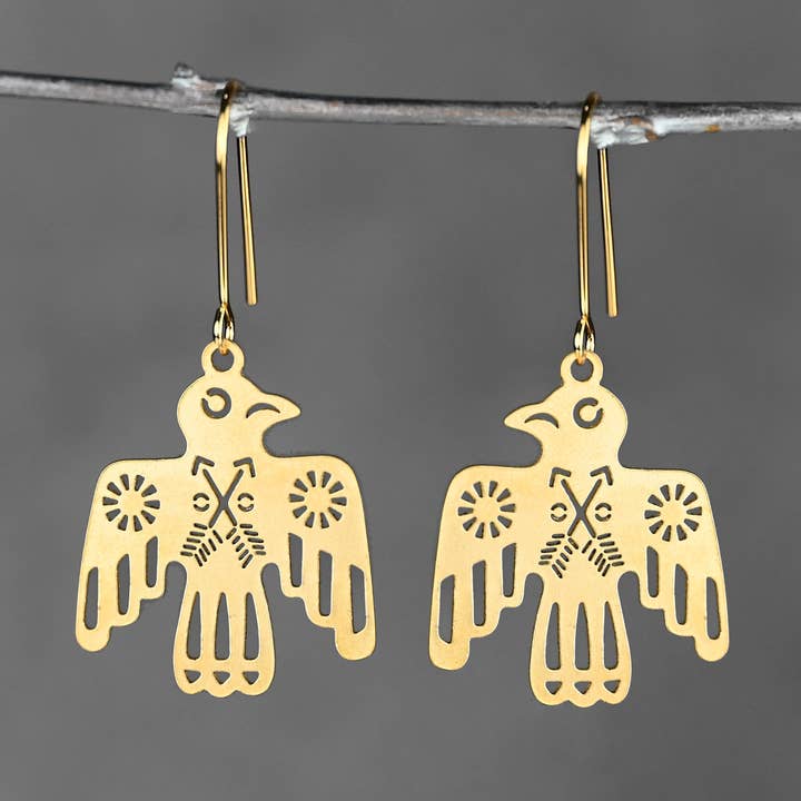 Brass Thunderbird Earrings for wholesale by KBD Studio