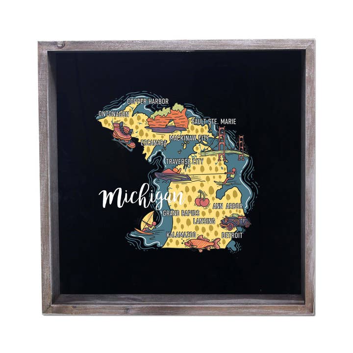 Torched Products - Wholesale Sign - State Map Design Shadow Box - Gray19