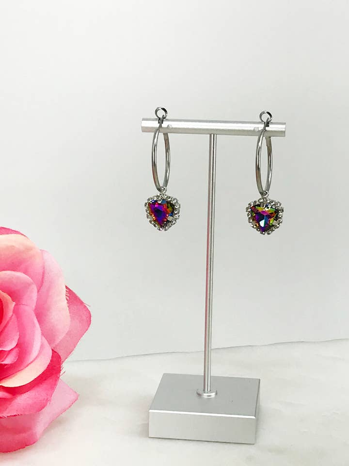 Small Hoop & Rhinestone Pendant Earrings - E19-4749 for wholesale by Magnolia & Peach Jewelry Boutique, LLC