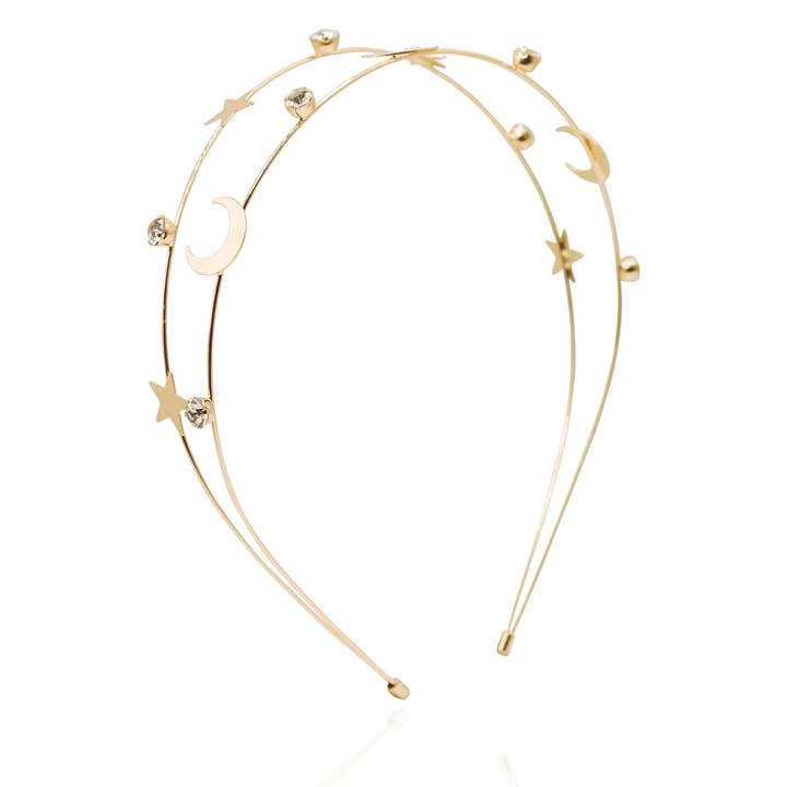 Sasha Moon & Star Headband | Gold for wholesale by LUNA CHARLES EMRA LTD