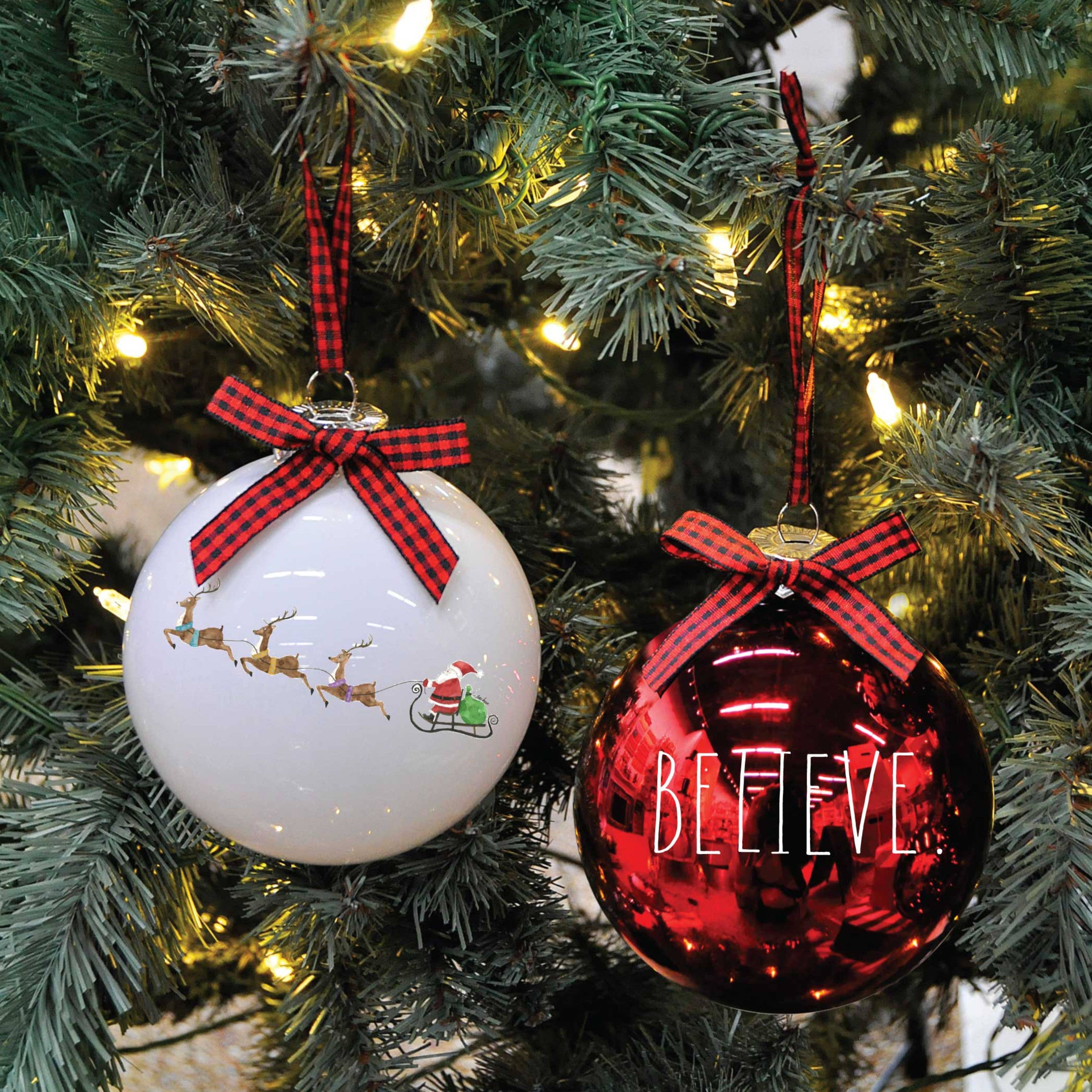 DesignStyles Home - Wholesale Ornament Set - Rae Dunn Set of 2 Red and White Christmas Ornaments1