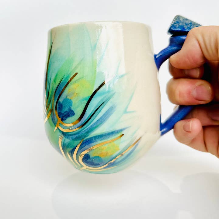 Carys Martin Ceramics - Wholesale Coffee Mug - Peacock Lapis Lazuli Crystal Mug