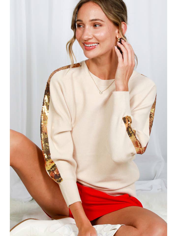 Vine & Love - Wholesale Knit Sweater - Women's - Sequin Detail Crew Neck Dolman Knitted Sweater VT820132