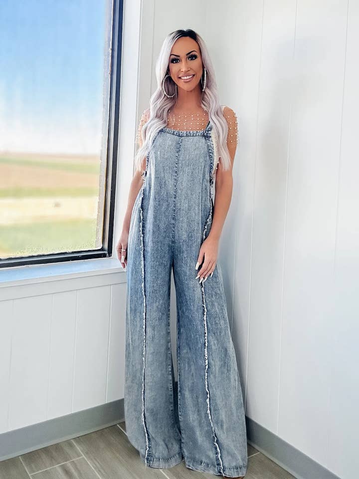 Hope & Sunshine - Wholesale Jumpsuit - Women's - Washed Raw Wide Leg Jumpsuit JS1029