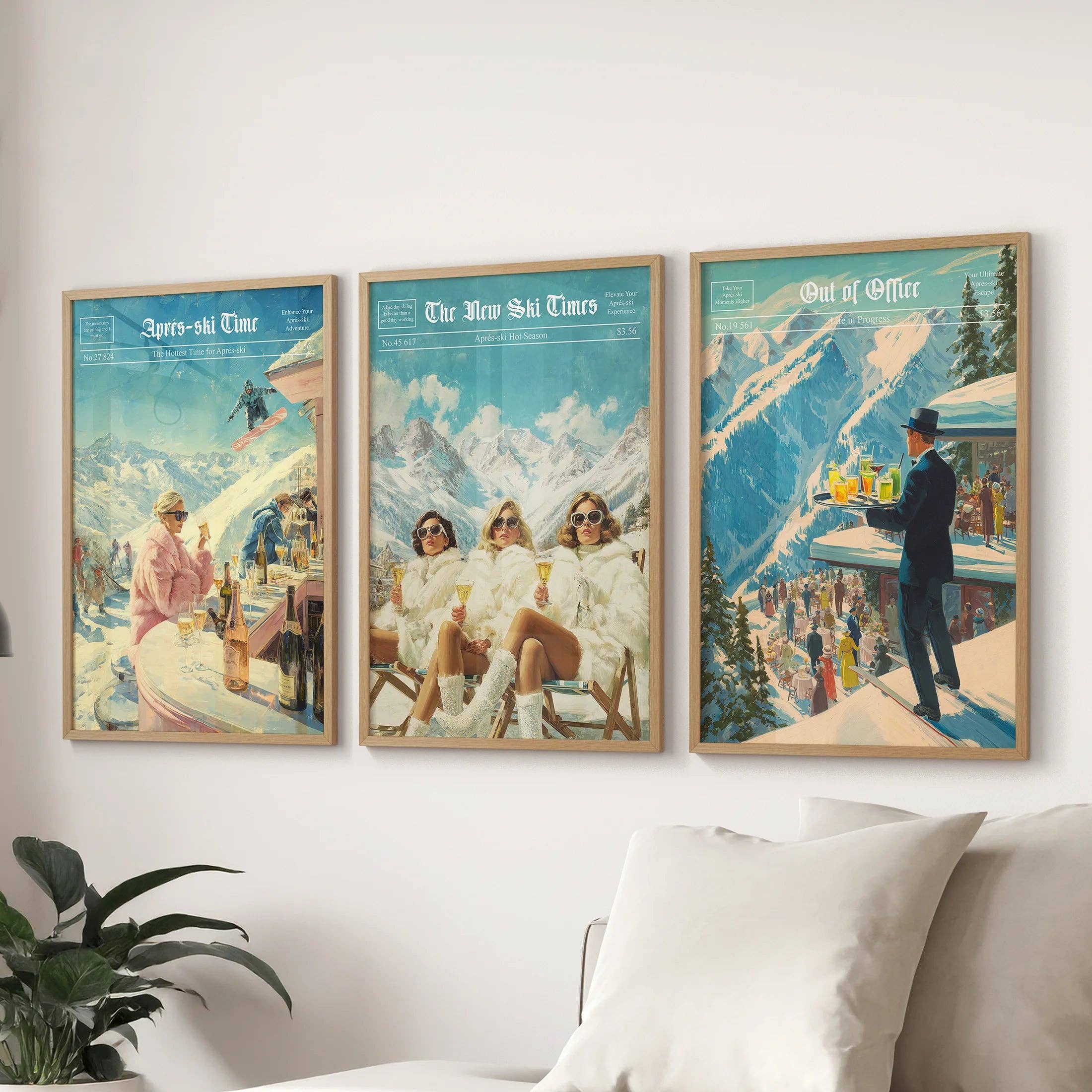 PrintSets.com - Wholesale Gallery Wall Set - Winter Ski Resort Wall Art Set. Alpine Après Ski Newspaper4