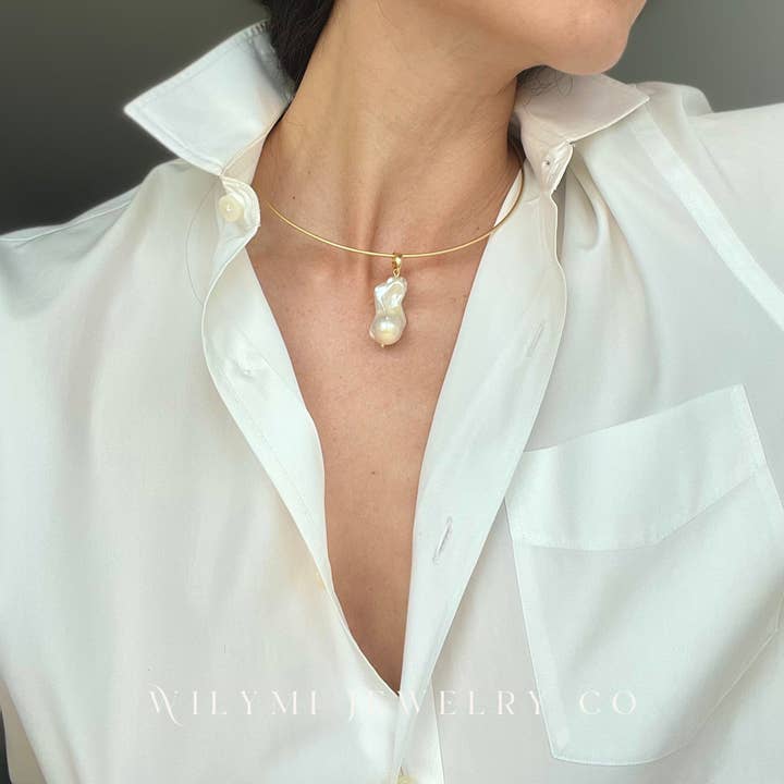 WILYMI Jewelry Co - Wholesale Choker/Collar - Gold Filled Baroque Pearl Tube Collar Choker | Adjustable8