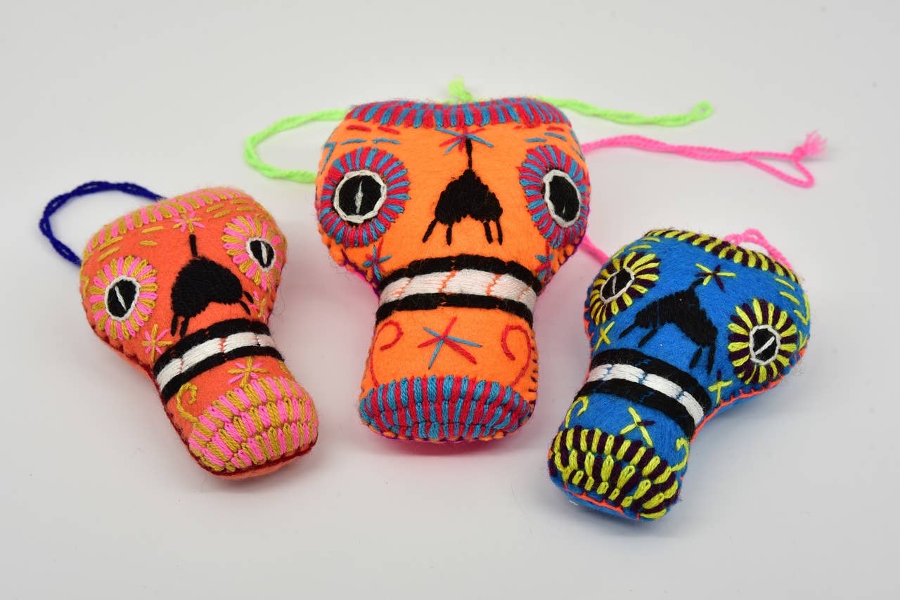 Sanyork Fair Trade – Engroshandel Pynt – Broderet Filt Skull Calavera Mexicansk Oaxaca Garn Ornament0