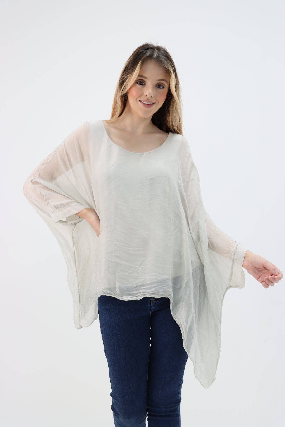 Miss Bold - Wholesale Tunic - Women's - Italian Plain Batwing Silk Tunic Top2