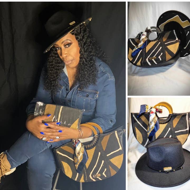 Mudcloth Boat Bag With Fedora Hat and Matching Wallet for wholesale by NPO Creations