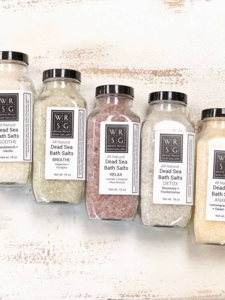 Dead Sea Bath Salts Square Jar for wholesale by White Rock Soap Gallery