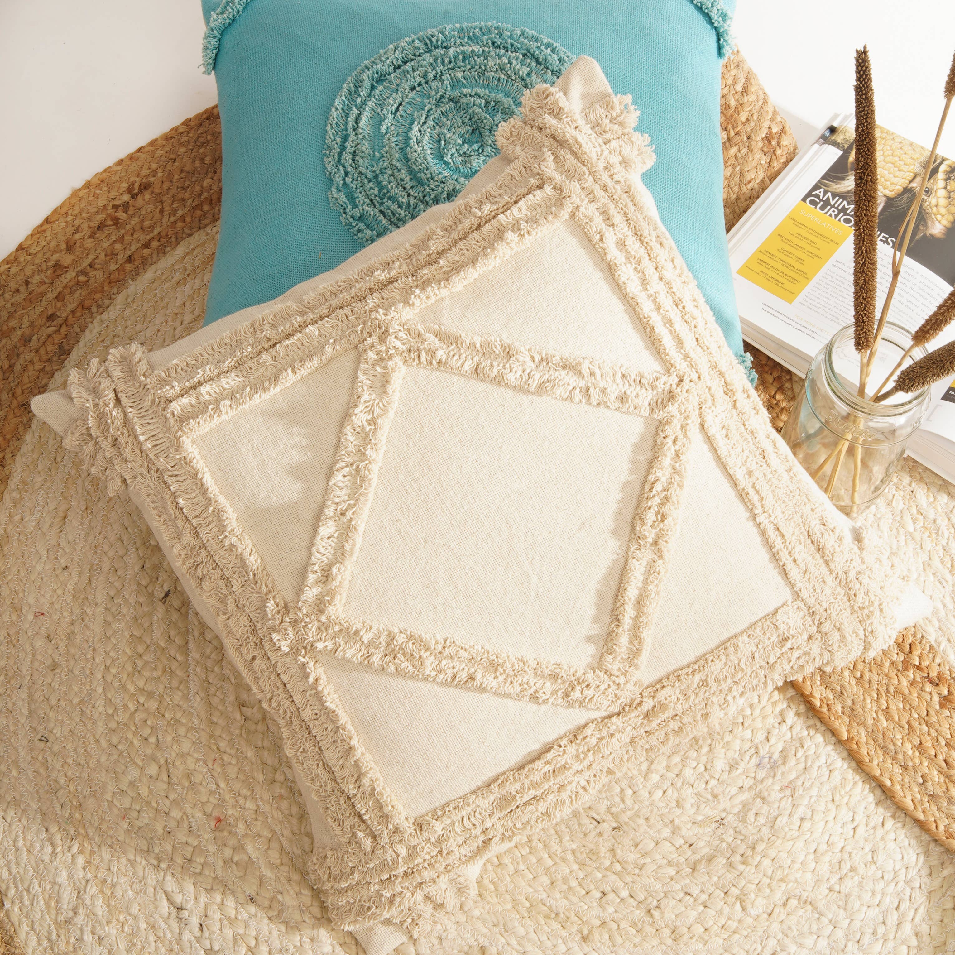 Linen Connections - Wholesale Throw pillow cover - Tassel Beige Fringe Moroccan Cushion0