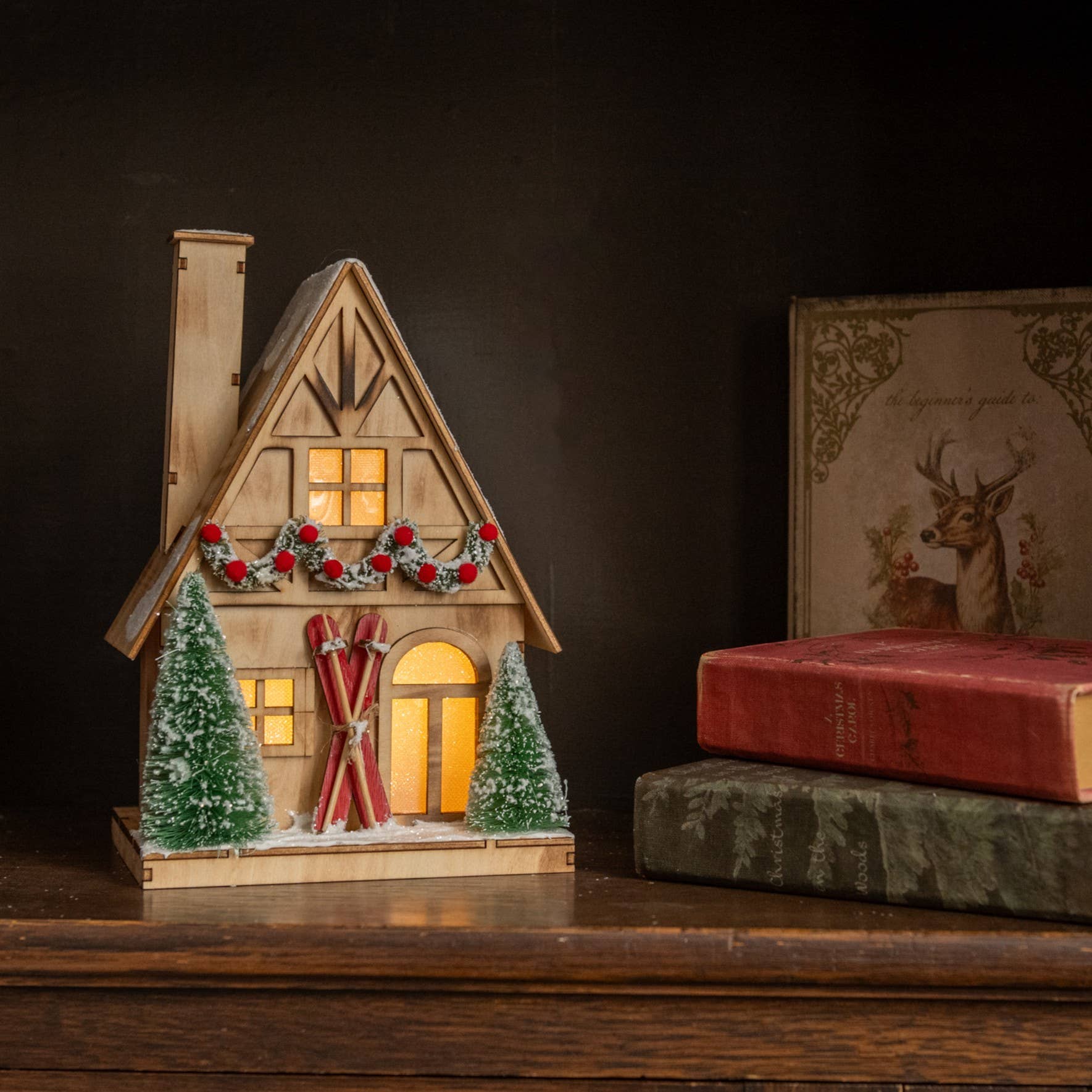 Ragon House - Wholesale Decorative Tabletop Object - LIGHTED WOOD SKI HOUSE0