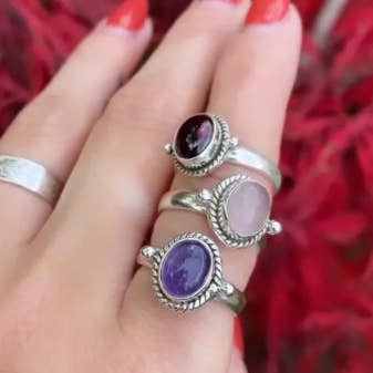 Adjustable Ring in Rose Quartz / Amethyst / Garnet for wholesale by Black Sand