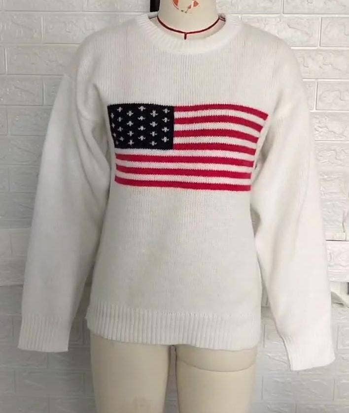 Rosa Clothing - Wholesale Knit Sweater - Women's - USA American Flag Jacquard Slim Knitted Pullover Sweater2