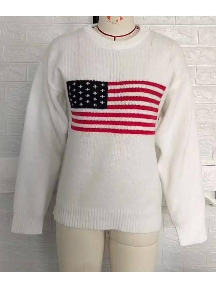 Rosa Clothing - Wholesale Knit Sweater - Women's - USA American Flag Jacquard Slim Knitted Pullover Sweater2